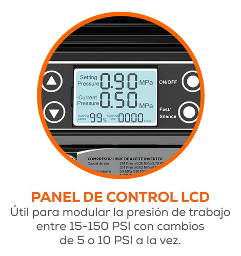 Compresor De Aire Inverter Libre Aceite 2hp 120v 130psi 10l Color Negro Fase eléctrica Monofásica