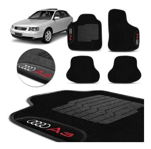 Tapete Carpete Com Logo Bordado Audi A3 97 A 2006 Preto