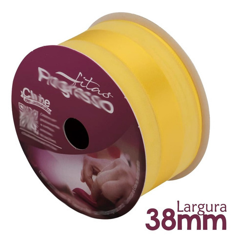 1 Peça De Fita De Organza Com Cetim 38mm Vce009 C/10 Metros Cor 763 Amarelo Gema