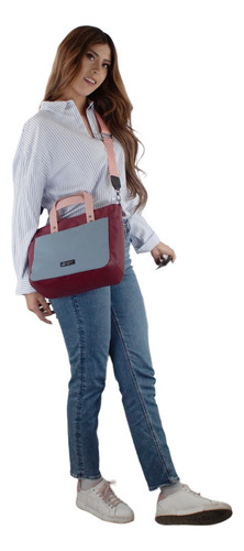 Bolsa Tote Tricolor Azul Asa Desmontable Rojo Lisa Metal Rosa