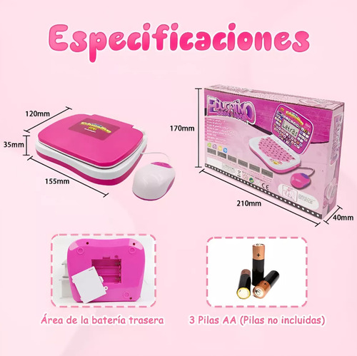 Computadora Interactiva Educativa Para Niños Ingles Español Rosado