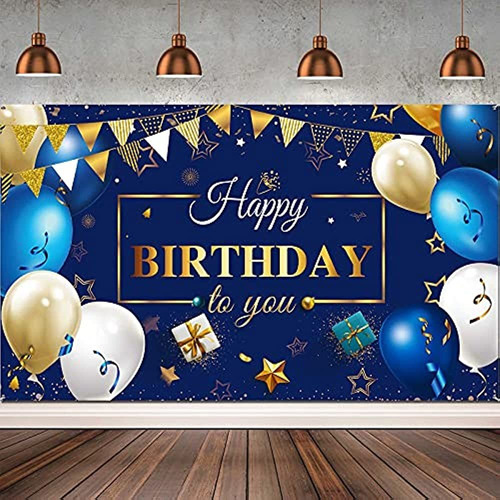 Pancarta De Decoraciones De Feliz Cumpleaños, Azul Marino Y