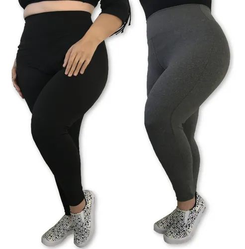 Kit 2 Cal as Leggings Plus Size Preta Academia Fitness G1 G5