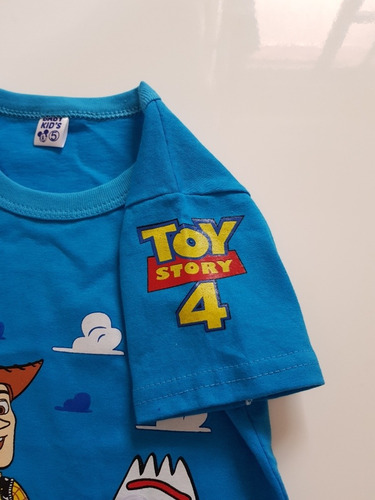 ,remera De Algodon Estampada Toy Story Niños Celeste