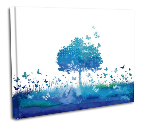 Cuadro Lienzo Canvas 50x60cm Arbol Mariposas Azules Oleo