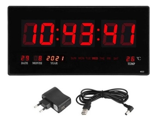 Reloj Digital Pared Luz Led Hora Fecha Temperatura 36x15cm C