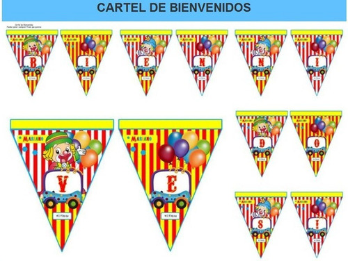Kit Imprimible Candy Bar Payasitos De Circo Fiesta 3x1