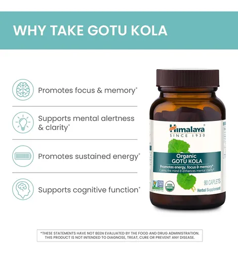 Himalaya Orgánica Gotu Kola, Refuerzo Cerebral Para Memoria Y Enfoque, Sin Omg, Vegano, Sin Gluten, 650 Mg, 90 Cápsulas