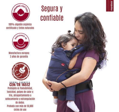 Manduca Xt Cangurera Ergonómica Para Bebé Denim Line Color Azul 3.5 a 20 Kg Algodón Orgánico Y Tintes Naturales