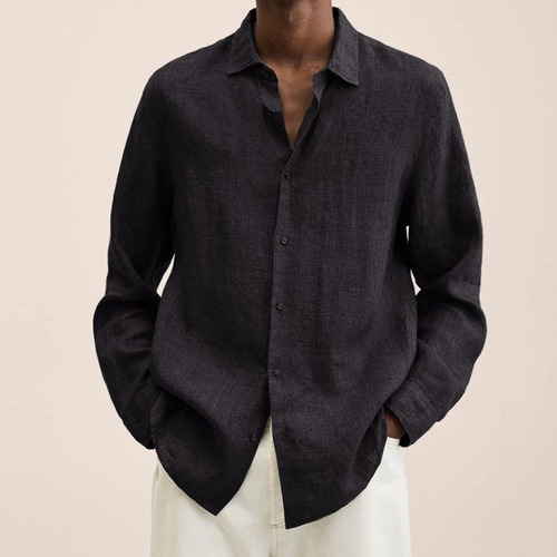 Otoño Color Sólido Botón Manga Larga Camisa Casual Hombre