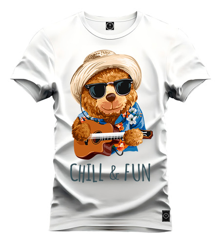 Camiseta Algodão Estampada Urso Paz E Violão