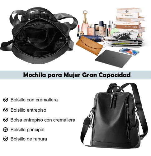 Mochila Para Mujer Cuero Pu,mochila De Viaje Casual Mochila