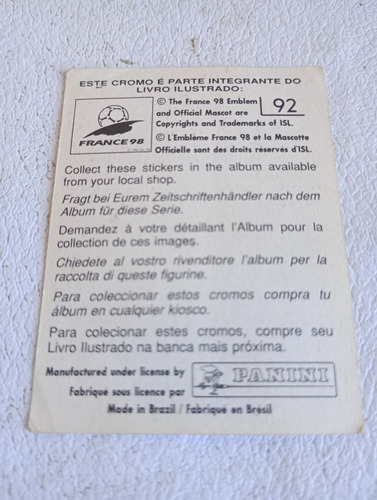 Figurita Francia 98 .paolo Maldini Paolo Maldini Escudo (Usado)