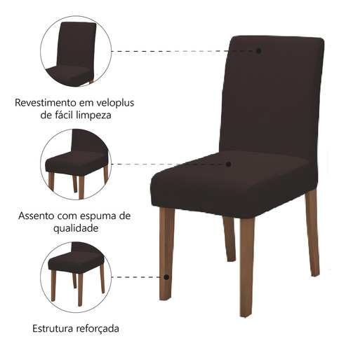 Conjunto Com 2 Cadeiras Estofada Sala de Jantar Trieste Siena Cedro Marrom Dobuê
