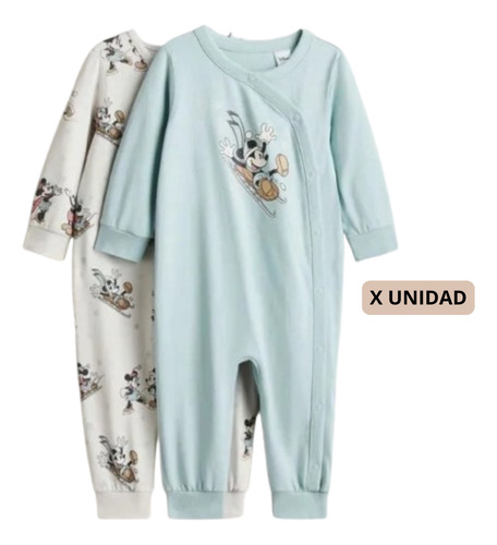 Body Manga Larga Enterito Pijama Bebe Disney Mickey Y Pluto Celeste 3m Lisa