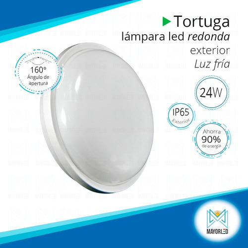 Tortuga Aplique Plafón Estanco Led Exterior Ip65 24w Redondo Estructura Blanco