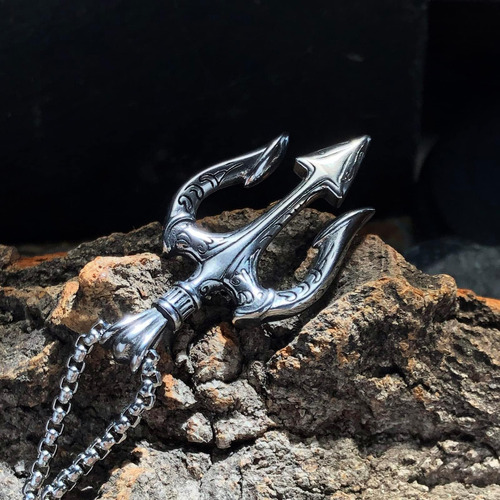 Colar De Proteção De Arma Tridente Bahamut Netuno Poseidon P
