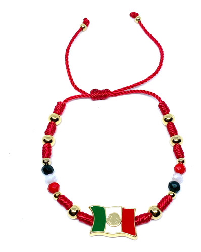 Pulsera Hilo Bandera De Mexico Chapa De Oro 