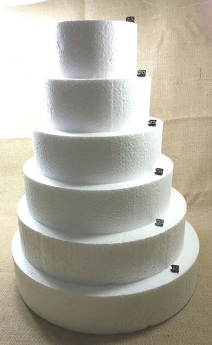 Fake Isopor P/Bolo con 6 bases, 10 cm, 15, 20-25, 30, 40 cm de alto, 8 cm