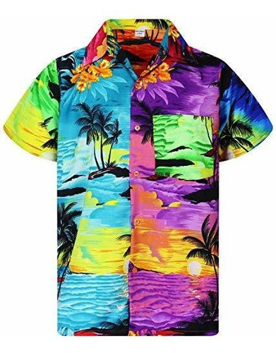 V.h.o. Camisa Hawaiana Funky Para Hombre Manga Corta Bolsill