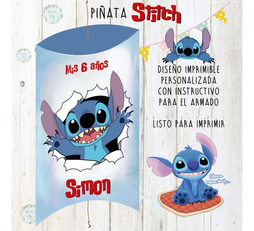 Kit Imprimible Piñata Stitch Personalizada