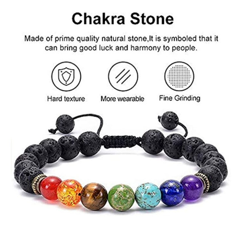 Imagen 4 de 6 de Pulsera Ajustable 7 Chakras Piedras Volcánicas Buena Energía