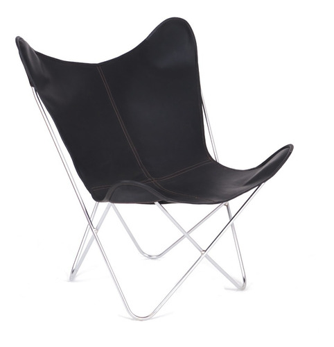 Sillon Bkf Calma Chicha® Cuero Gastado Negro Y Base Cromada