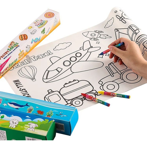 Set Rollo Papel Colorear Dibujos Pergamino Pintura Infantil