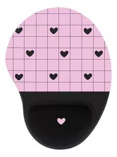 Mousepad Preto E Rosa Corações Ergonômico Confortável Macio