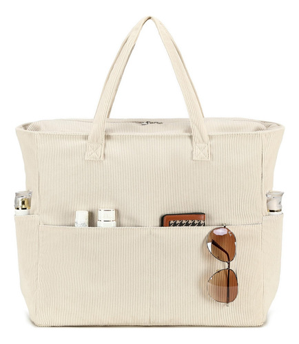 Bolsa De Playa Multiusos Comoda Con Diseño Beige Corduroy