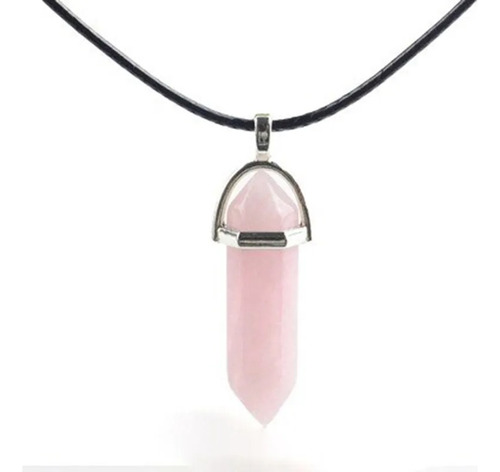 Collar Cuarzo Natural Rosa, Piedra Energética, Pendulo