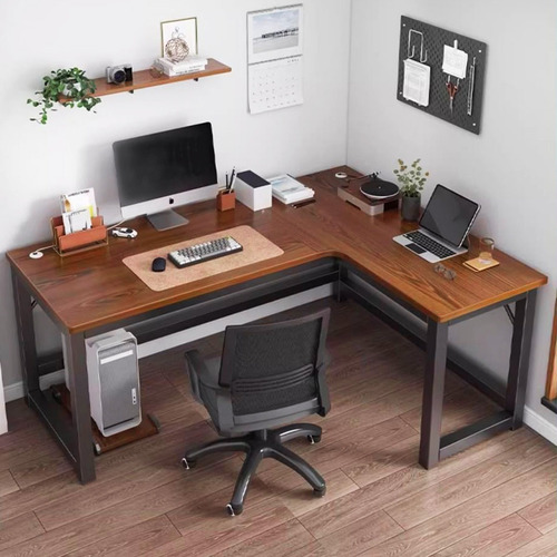 Escritorio Estudio Minimalista Madera Nogal Oscura L Derecha Black Walnut