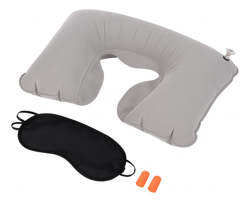 Kit De Viaje 3 En 1 Almohada Inflable Cuello Antifaz Tapones Gris Oscuro Liso