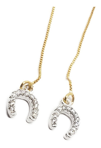Aretes De Herradura Largos 8 Cm Cristal Y Oro Laminado