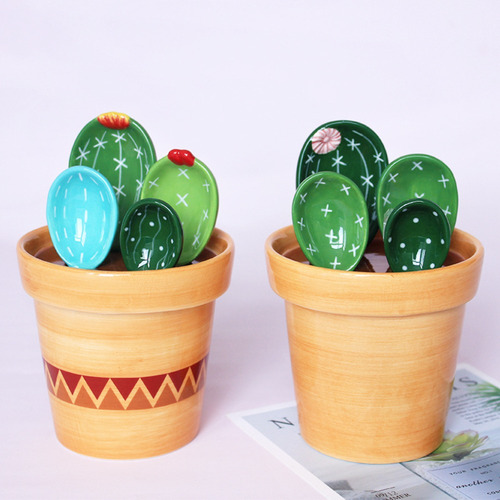 Juego De Cucharas Medidoras De Porcelana Con Forma De Cactus