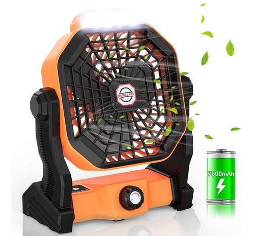 Ventilador De Camping Recargable Portátil Con Gancho Led Lig