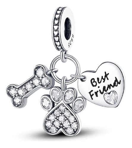 Charm Triple Amor A Perritos Mascotas Plata 925 Silver Heart