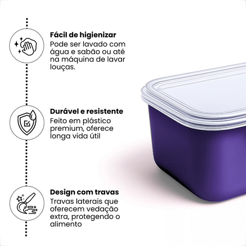 5 Potes Com Trava 1l Para Alimentos Marmitas Reutilizável