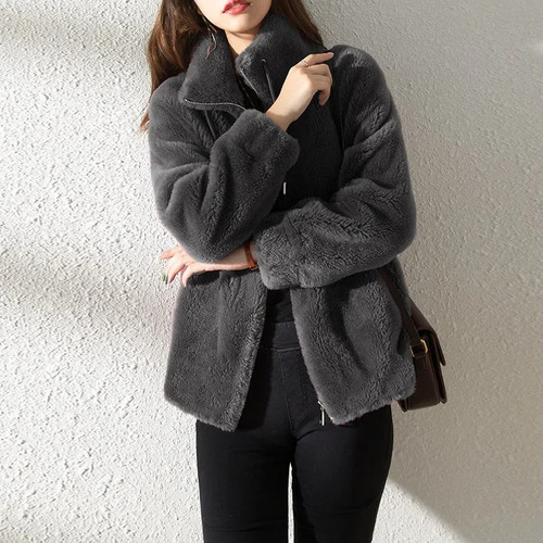 Cárdigan De Invierno Con Cuello Alto Y Forro Polar Para Mujer