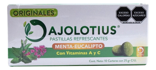 Caramelo Ajolotius Pastillas refrescantes menta eucalipto 34g 10 u pack x 10