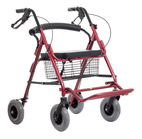 Silla Ruedas Traslado Andadera Rollator Aluminio Rojo 