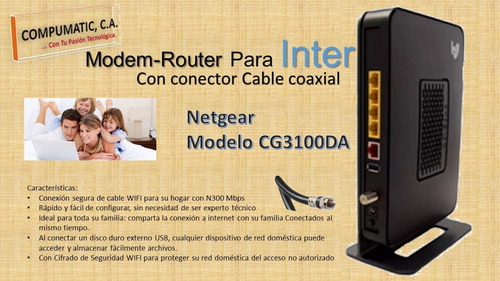 Cable Modem Router Cg3100da Netgear Para Intercable 100%