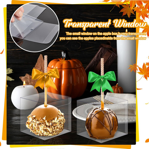 100 Cajas De Manzana De Caramelo 4x4x4 Transparente