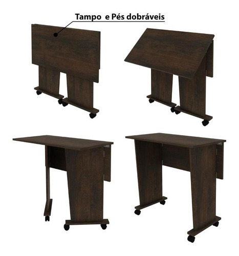Mesa Dobrável Com Rodízios Tecno Mobili - Rústico