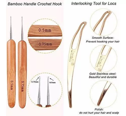 Set Of 6 Latch Crochet Needles, Hair Extension Needle For Micro Braids  Dreads Maintenance, Mats - 3 Wooden Curved Hook, 3 Plastic Straight Hook