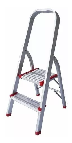 Escalera Plegable De Aluminio 2 Peldaños Roja Y Gris
