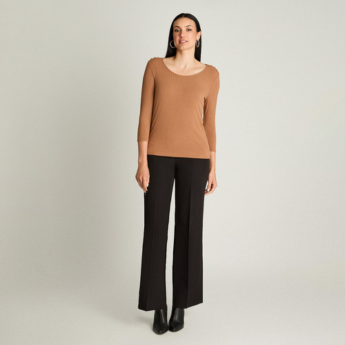 Polera Manga 3/4 Botones Camel Moda Mujer Hasta Xxxl