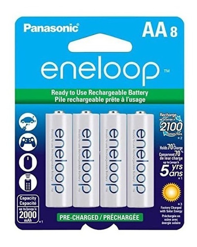 Paquete Baterias Recargables Eneloop Aa 2100 Ciclos Set 8 Pz