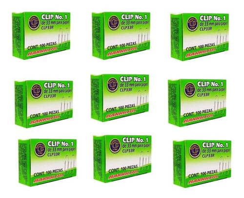 Clip Para Papel N° 1 Barrilito 10 Cajas D/100 Clips C/u 33mm Color Gris