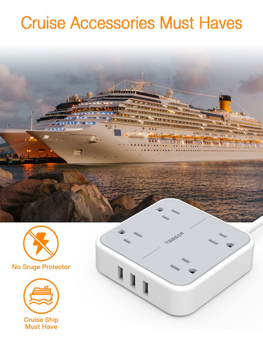 Tessan Extension Electrica Regleta Multicontacto, Enchufe Multiple De 1.5 M Con 4 Salidas Ca Y 3 Puertos Usb, Outlet Extender, Multicontacto Pared Usb Extensión Plana Para Casa, Oficina, Dorm, Crucero